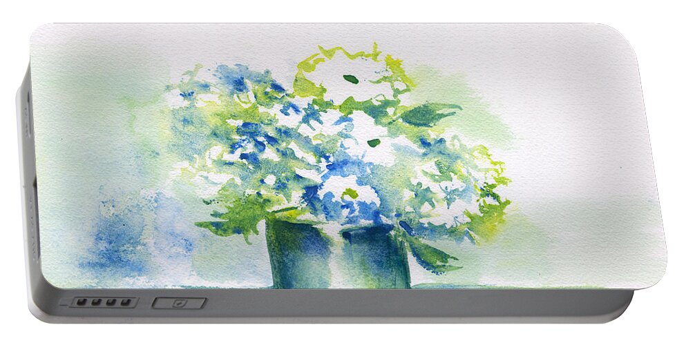 Blue Hydrangeas Portable Battery Charger featuring the painting Hydrangeas by Frank Bright