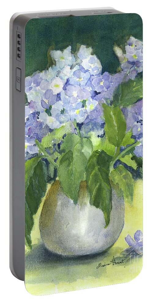  Portable Battery Charger featuring the painting Hydrangeas in the Light by Maria Hunt