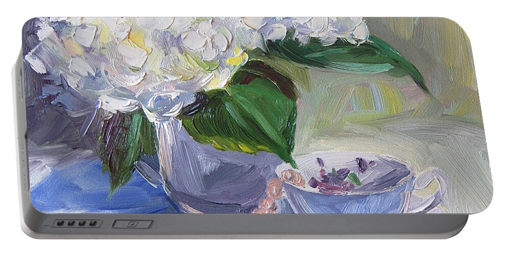 Art Print Portable Battery Charger featuring the painting Hydrangeas with Pearls by Jennifer Beaudet