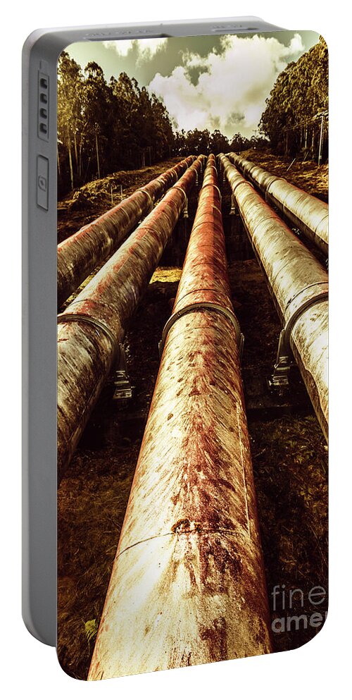 Hydroelectric Portable Battery Charger featuring the photograph Hydroelectric pipeline by Jorgo Photography