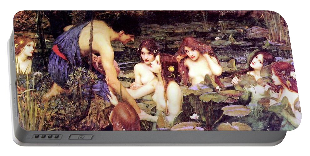 Hylas And The Nymphs Portable Battery Charger featuring the painting Hylas and the Nymphs by John William Waterhouse