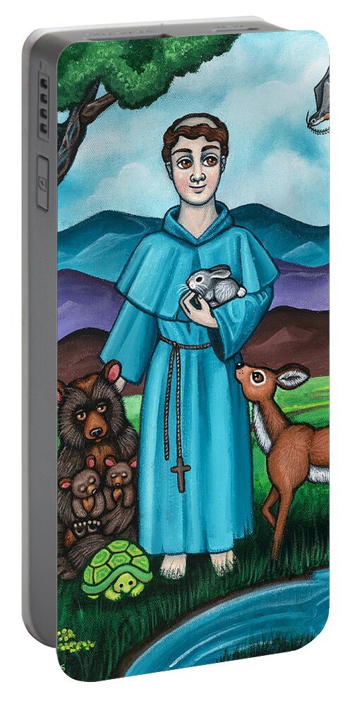 St. Francis Portable Battery Charger featuring the painting I am Francis by Victoria De Almeida