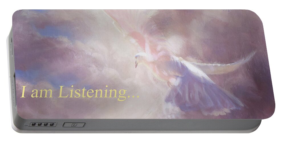 Holy Portable Battery Charger featuring the painting I am Listening by Graham Braddock