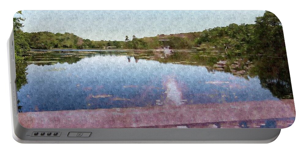 Lake Portable Battery Charger featuring the mixed media I dreamed of a Lake by Stacie Siemsen