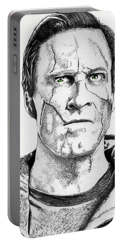 Frankenstein Portable Battery Charger featuring the drawing I Frankenstein by Bill Richards