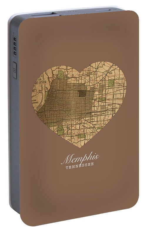 I Heart Portable Battery Charger featuring the mixed media I Heart Memphis Tennessee Vintage City Street Map Love Americana Series No 033 by Design Turnpike