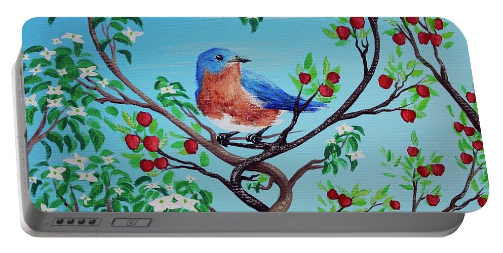 Eastern Bluebird Portable Battery Charger featuring the painting I Love A Challenge In Uniqueness by M E