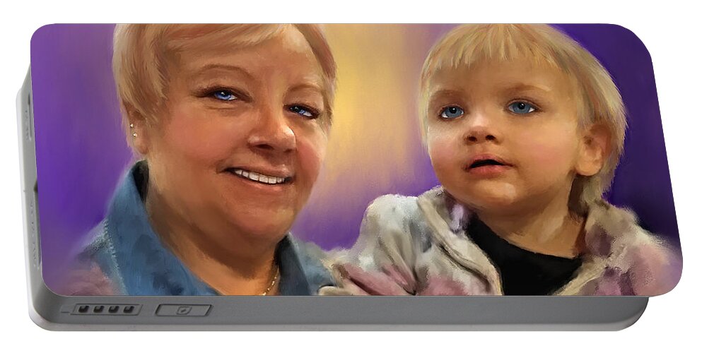 Portrait Portable Battery Charger featuring the painting I Love Grandma by Susan Kinney