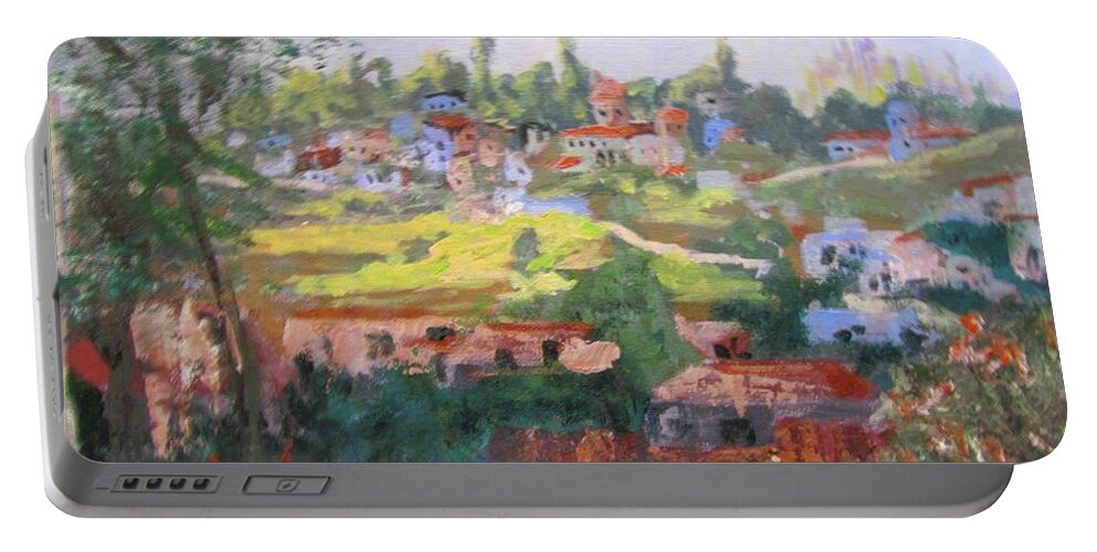 Hills Portable Battery Charger featuring the painting I love LA by Barbara O'Toole