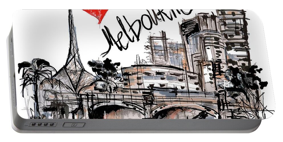 I Love Melbourne Portable Battery Charger featuring the drawing I love Melbourne by Sladjana Lazarevic