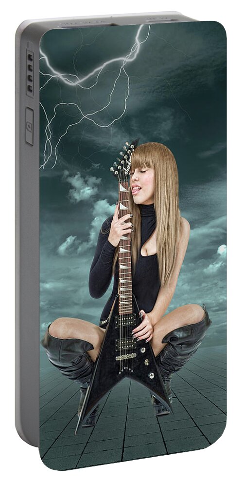 I Love Rock And Roll Portable Battery Charger featuring the mixed media I Love Rock And Roll by Smart Aviation