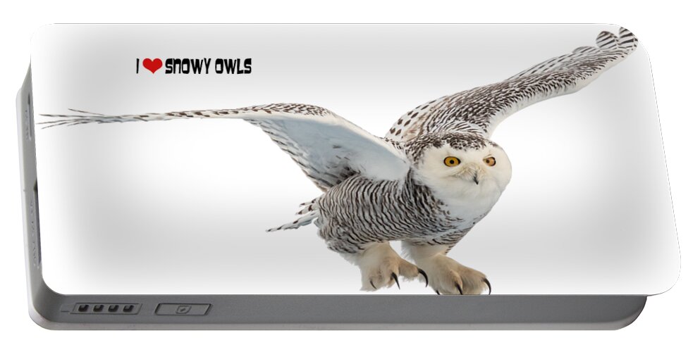 Snowy Owl Portable Battery Charger featuring the photograph I LOVE Snowy Owls T-Shirt by Everet Regal