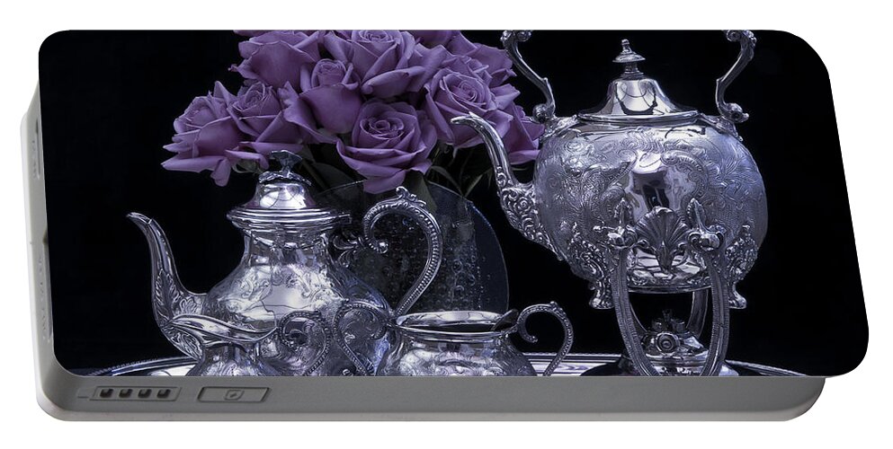 Silver Portable Battery Charger featuring the photograph I Polished My Silver For You by Sandra Foster