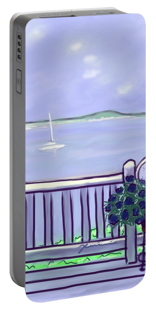 Sea Portable Battery Charger featuring the painting I Sea by Jean Pacheco Ravinski