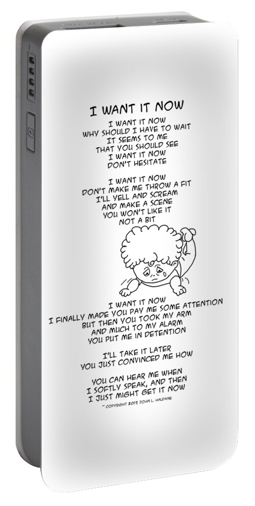 Temper Portable Battery Charger featuring the drawing I Want It Now by John Haldane