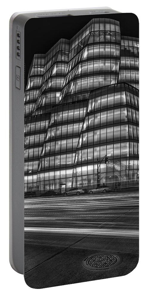 Iac Portable Battery Charger featuring the photograph IAC Building BW by Susan Candelario
