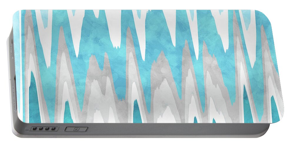 Blue Abstract Portable Battery Charger featuring the mixed media Ice Blue Abstract by Christina Rollo