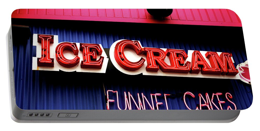 Sign Portable Battery Charger featuring the photograph Ice Cream Anyone by Charles Benavidez