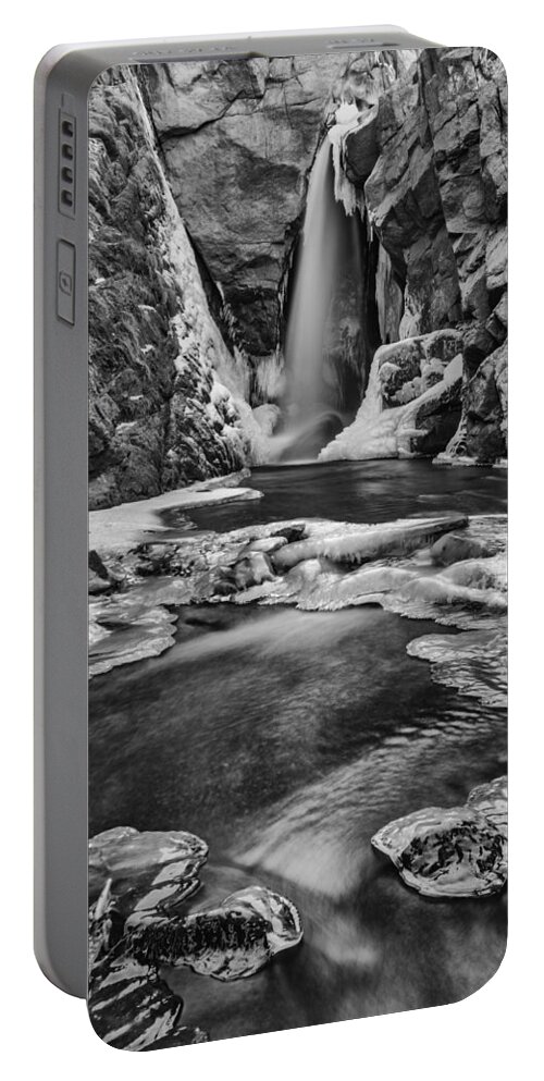 Black And White Portable Battery Charger featuring the photograph Ice Falls by Darren White