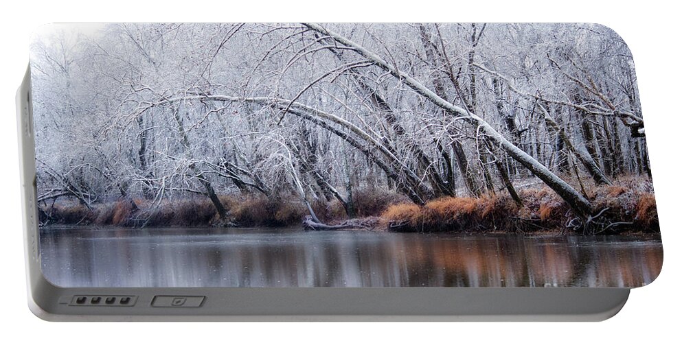 Peggy Franz Photography Portable Battery Charger featuring the photograph Ice Reflection on the River by Peggy Franz