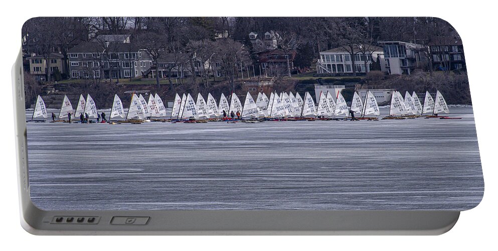 Ice Boats Portable Battery Charger featuring the photograph Ice sailing - Madison - Wisconsin by Steven Ralser