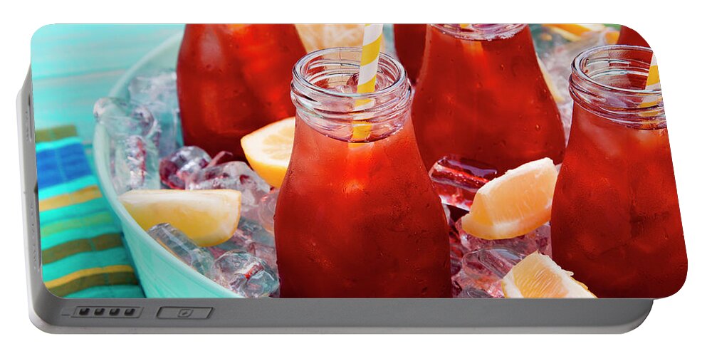 Background Portable Battery Charger featuring the photograph Iced Teas with Straws by Teri Virbickis