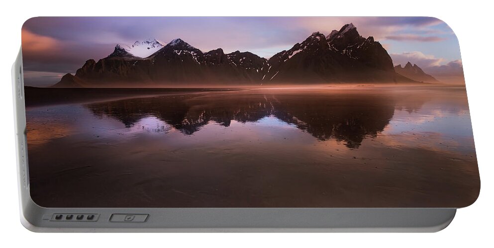 Sunrise Portable Battery Charger featuring the photograph Iceland Sunset Reflections by Larry Marshall