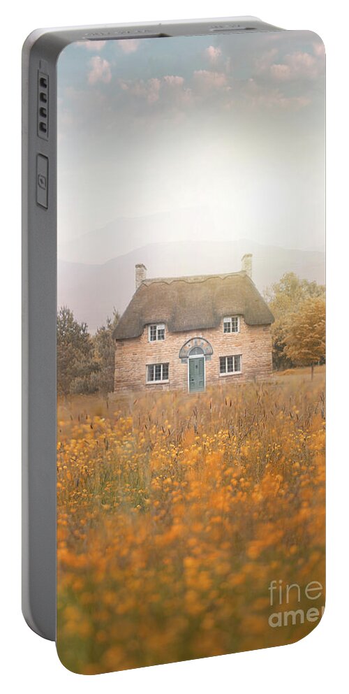 Thatched Portable Battery Charger featuring the photograph Idyllic Thatched Cottage In A Summer Meadow by Lee Avison