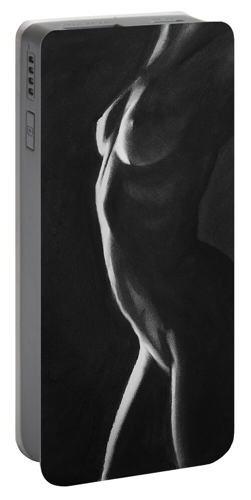 Blue Muse Fine Art Portable Battery Charger featuring the drawing Ignite - charcoal by Blue Muse Fine Art