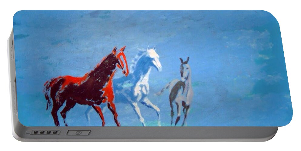 Horses Portable Battery Charger featuring the painting Il futuro ci viene incontro by Enrico Garff