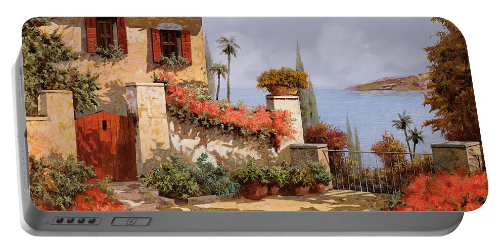 Red House Portable Battery Charger featuring the painting Il Giardino Rosso by Guido Borelli