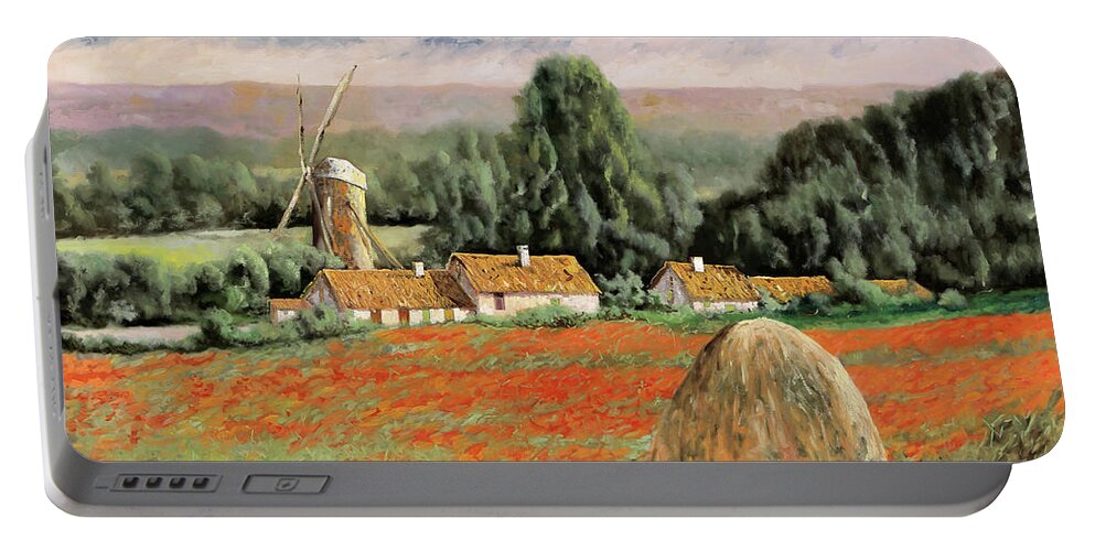 Windmill Portable Battery Charger featuring the painting Il Mulino Nel Bosco by Guido Borelli