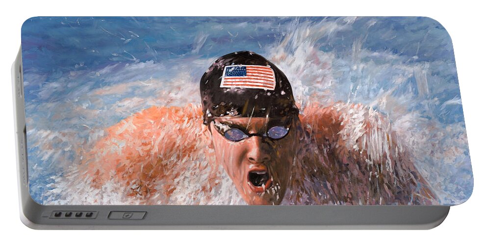Swim Portable Battery Charger featuring the painting Il Nuotatore by Guido Borelli
