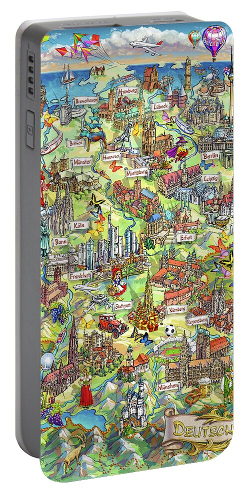 Germany Map Portable Battery Charger featuring the painting Illustrated Map of Germany by Maria Rabinky