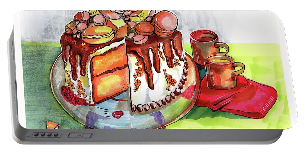 Dessert Portable Battery Charger featuring the drawing Illustration Of Winter Party Cake by Ariadna De Raadt