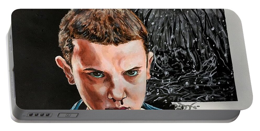 Stranger Things Portable Battery Charger featuring the painting I'm The Monster by Joel Tesch