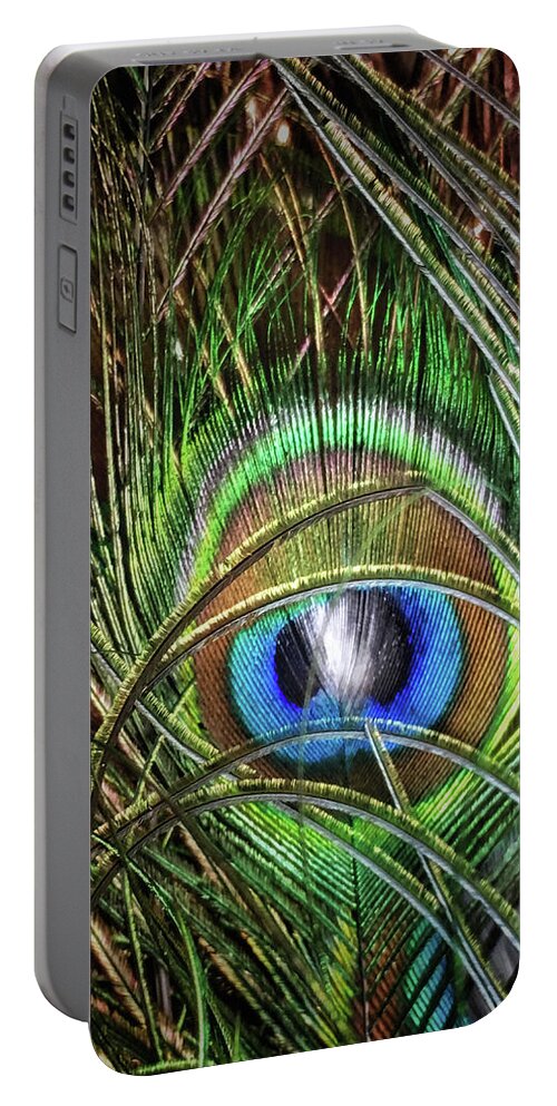 Peacock Portable Battery Charger featuring the photograph I'm Watching You by Doris Aguirre