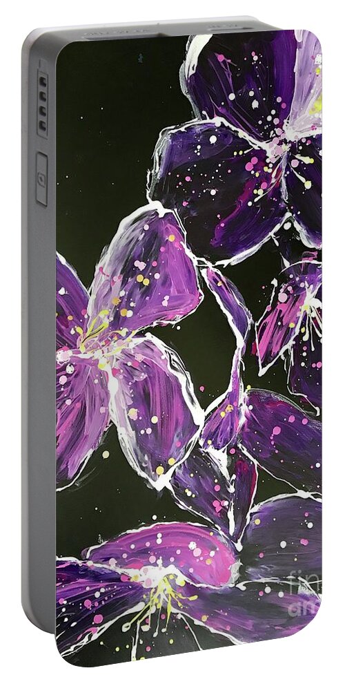 Floral Portable Battery Charger featuring the painting Impatient Starburst by Sherry Harradence