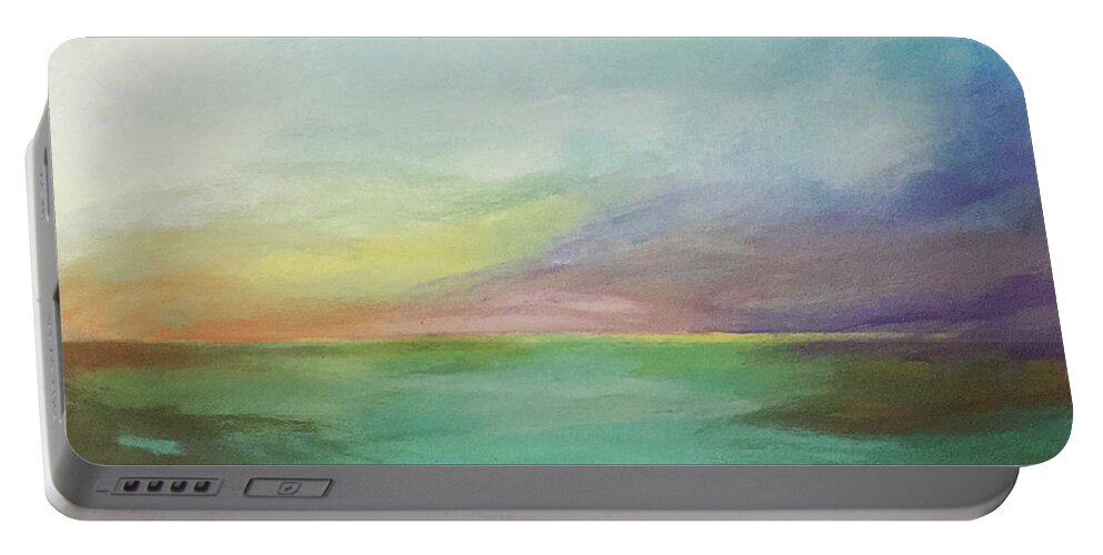 Evening Portable Battery Charger featuring the painting Impossible to Leave by Linda Bailey