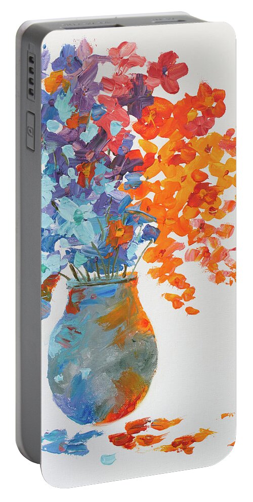  Orange Portable Battery Charger featuring the painting Impressionist Flowers 8 by Ken Figurski