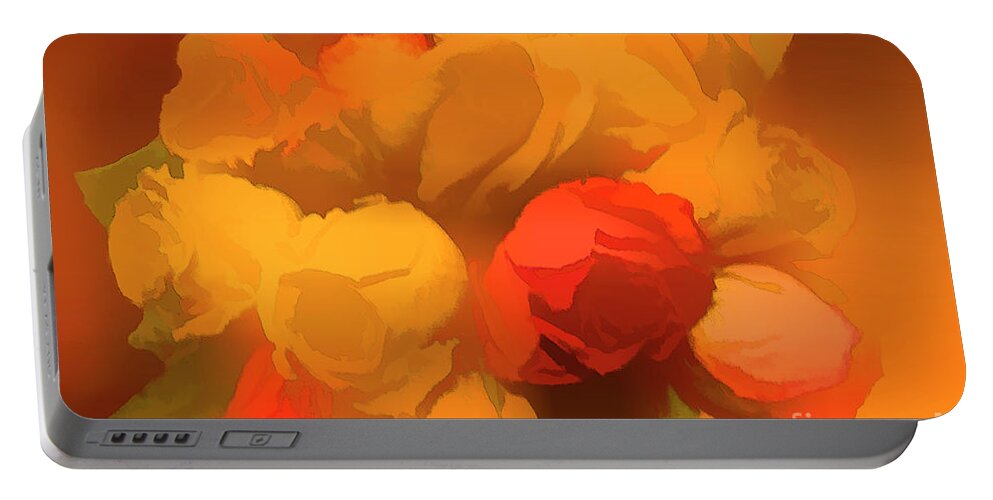 Flowers Portable Battery Charger featuring the digital art Impressionistic Gold Rose Bouquet by Linda Phelps