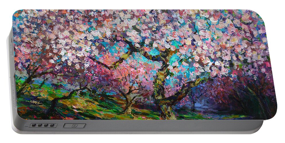 Spring Blossoms Painting Portable Battery Charger featuring the painting Impressionistic Spring Blossoms Trees Landscape painting Svetlana Novikova by Svetlana Novikova