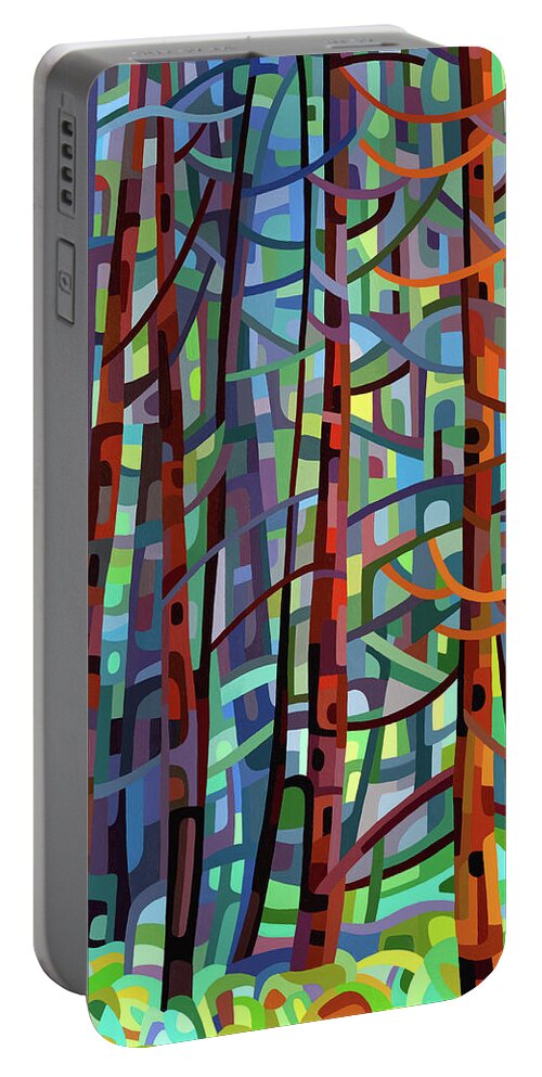  Portable Battery Charger featuring the painting In a Pine Forest - crop by Mandy Budan