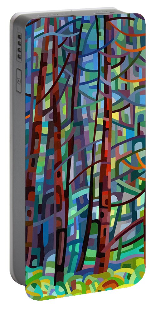 Abstract Portable Battery Charger featuring the painting In a Pine Forest by Mandy Budan