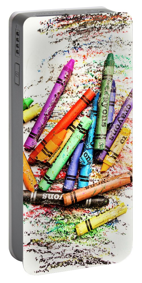 Crayon Portable Battery Charger featuring the photograph In colours of broken crayons by Jorgo Photography