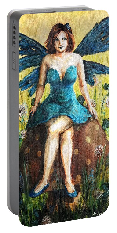 Fairy Portable Battery Charger featuring the painting In The Clover by Shana Rowe Jackson