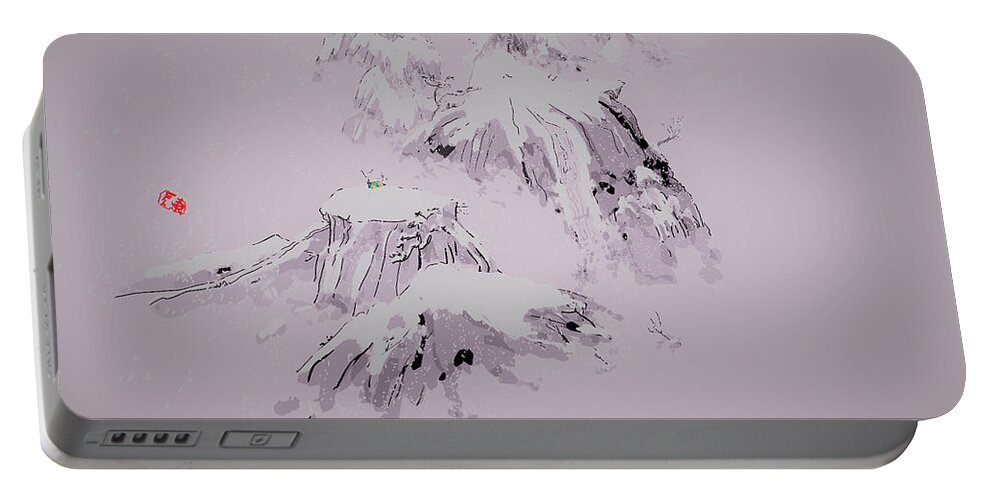 Landscapes. Snow.3d . Pregnant Women. Playing Go Portable Battery Charger featuring the digital art In the mountain 3 in purple by Debbi Saccomanno Chan
