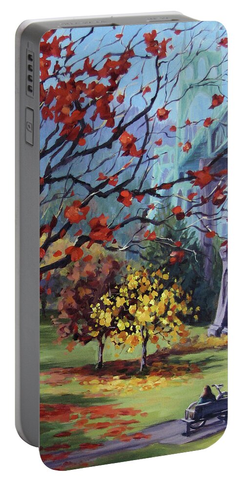 Fall Portable Battery Charger featuring the painting In The Rainbow by Karen Ilari