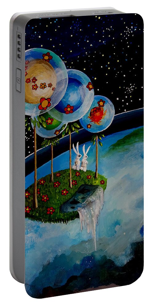 Space Portable Battery Charger featuring the painting In The Sky There is No East or West by Mindy Huntress