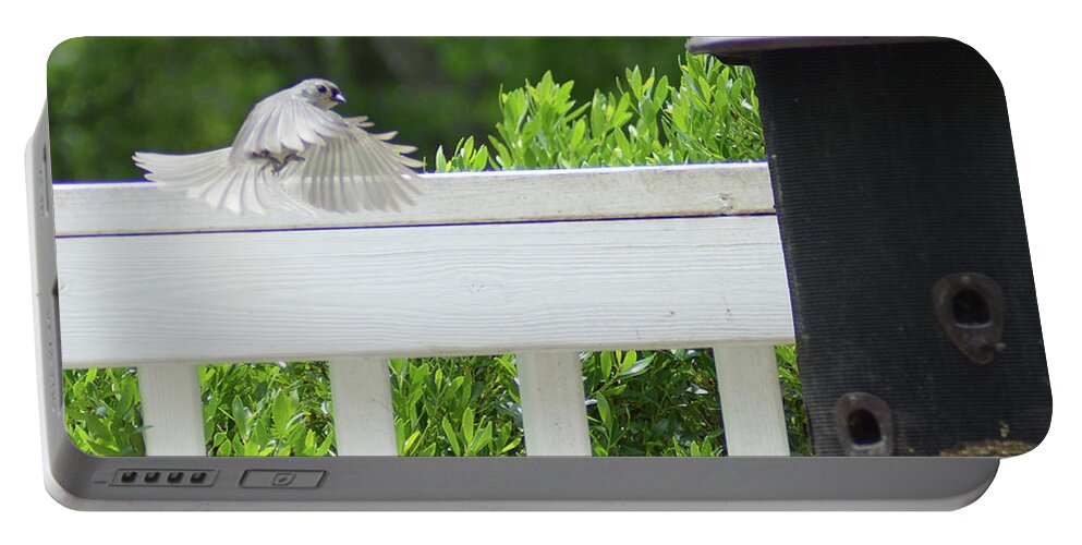 Tufted Titmouse Portable Battery Charger featuring the photograph Incoming Titmouse by Kathy Kelly